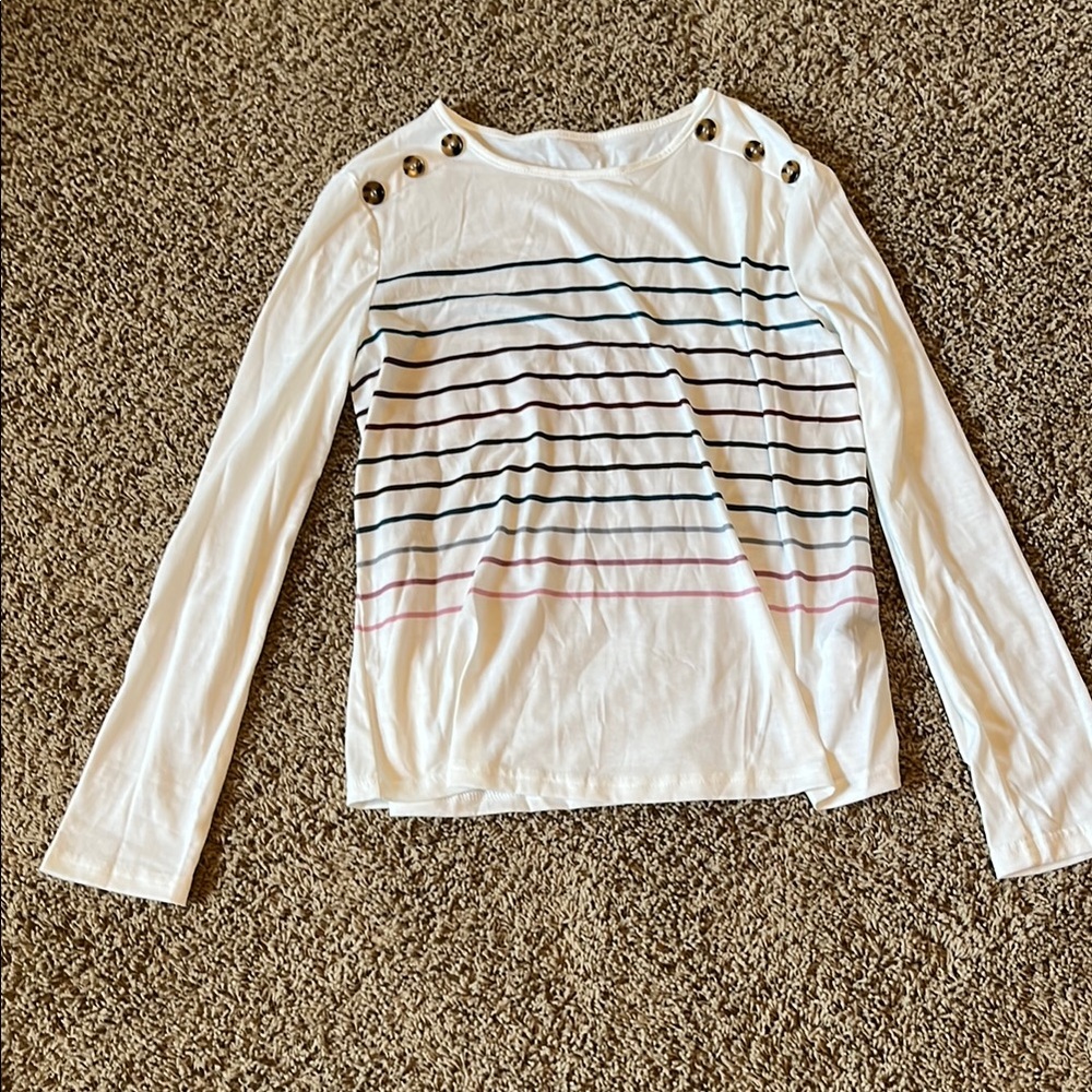 SHEIN Striped Long Sleeve Tee with Button Accents